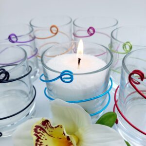 Candle Votives with different coloured wires wrapped around them